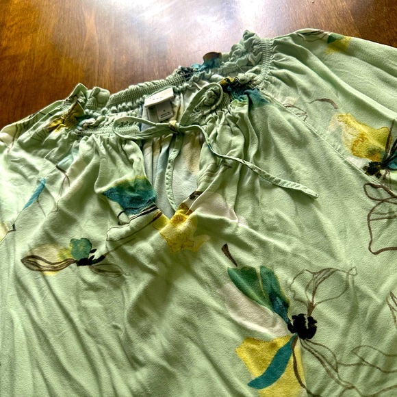 A New Day Floral Green Blouse with Tie Neck - Picture 1 of 4